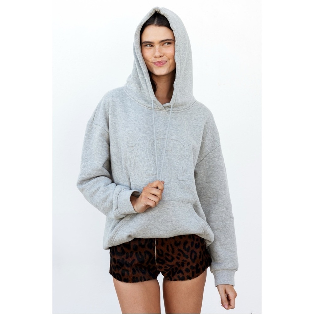 Understated Leather XS/S Lucky Icon Pullover Hoodie 100% Cotton Sweatshirt Grey